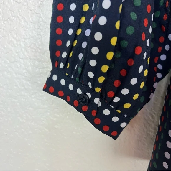 Eloquii Tie Neck Blue Multi Color Polka Dot Retro Career Office Blouse Size 16 - Picture 9 of 12